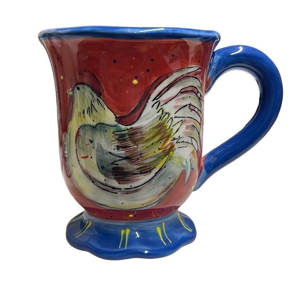 Certified International Susan Winget Rooster Design Footed Coffee Mug
